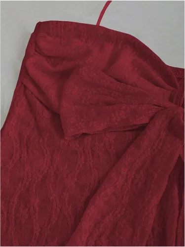 Vista 3 de SHENHE Top halter de encaje para mujer, nudo frontal, espalda descubierta, asimétrica, Y2k, coqueta, sin espalda, para salir