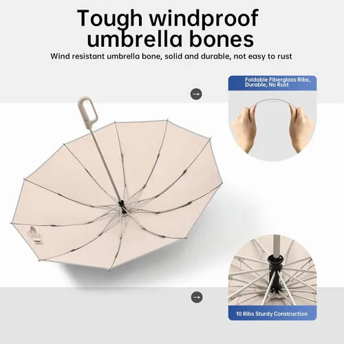 Vista 5 de Paraguas inteligente, reforzado a prueba de viento, duradero, protector solar, protección UV UPF50+, con anillo reflectante de ángel, negocios