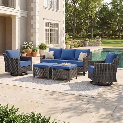 Vista 14 de Belord Sofá de patio exterior acolchado de 3 asientos de lujo de 6 pulgadas Cojín de mimbre marrón/beige de 6 pulgadas