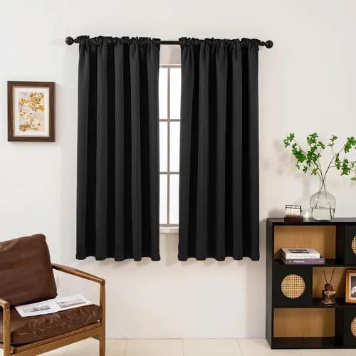 Vista 2 de Pickluc Cortinas opacas de 63 pulgadas de largo, 2 paneles de cortinas opacas para dormitorio o sala de estar, pestaña trasera y bolsillo para Negro