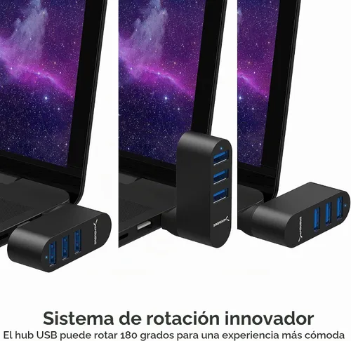 Vista 4 de SABRENT Mini USB 3.0 Hub de aluminio de 3 puertos, giratorio (HB-R3MB)