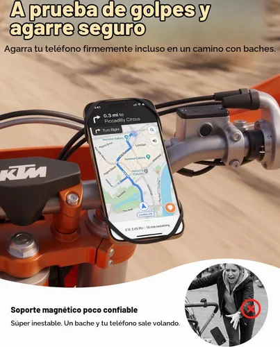 Vista 4 de Soporte de teléfono para bicicleta, soporte de teléfono celular para motocicleta, giratorio de 360°, soporte de teléfono de silicona