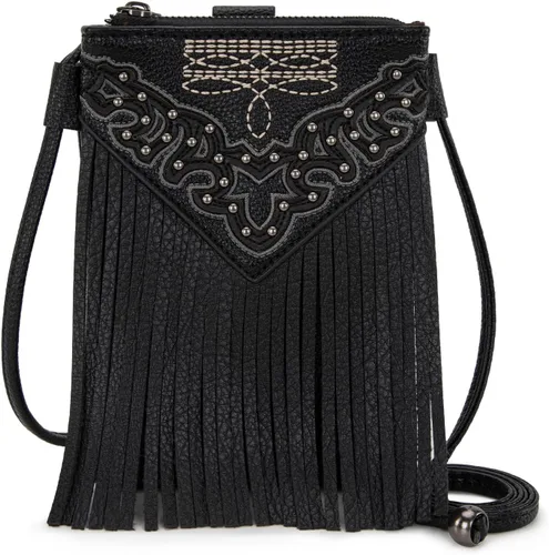 Vista 9 de Montana West Bolsos pequeños cruzados para mujeres estilo occidental con monedero para teléfono celular Aa-negro.