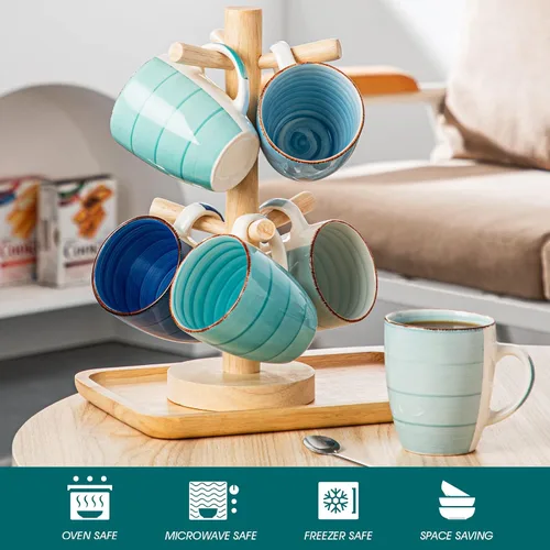 Vista 4 de Vancasso Bonita Juego de 6 Tazas de Café de 12 Oz, Tazas de Cerámica para Cappuccino, Café con Leche, Té, Cacao, Colores Frescos