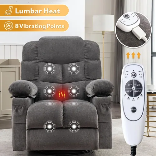 Vista 6 de Recliner Chair with Lumbar Heating & 8 Massage Points，Gray Grey
