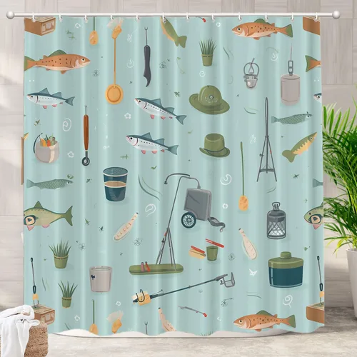 Vista 51 de Batmerry Maritime Nautical Hookless Shower Curtain with Snap in Liner Set, Anchors Ship Wheel Bath Curtain Magnetic Hem Quick-Drying Waterproof