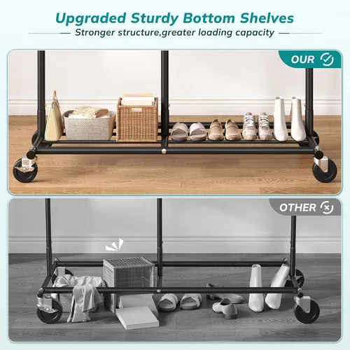 Vista 3 de Raybee Perchero para Ropa Resistente 200+LBS, Percheros para Colgar Ropa, Perchero de Metal con Ruedas, Perchero Comercial para Prendas Rodante Negro