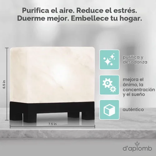 Vista 3 de d'aplomb Lámpara de sal natural del Himalaya 100% auténtica; tallada a mano, moderna y rectangular, sal de roca de cristal blanco rara de la montaña