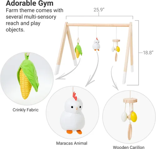 Vista 4 de Little Big Friends Gimnasio de actividades de madera para bebés - Gimnasio Montessori para bebés Fomenta las habilidades motoras y el desarrollo