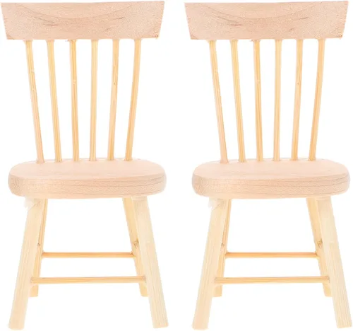 Vista 6 de Toyvian Sillas de casa de muñecas en miniatura, paquete de 2 accesorios de muebles pequeños de madera a escala 1/12, diseño ligero y estable