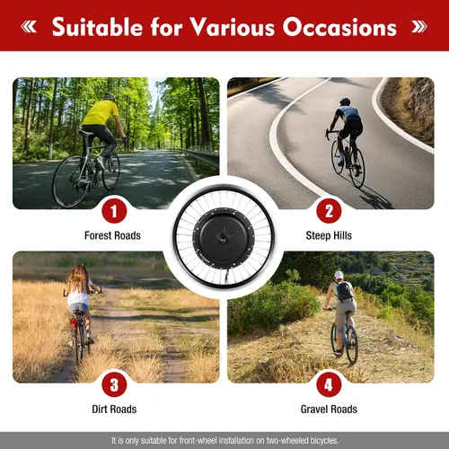 Vista 9 de Kit de conversión de bicicleta eléctrica de 1000 W 48 V con pantalla LED, cubo de rueda delantera de 20 pulgadas, impermeable, cubo de bicicleta