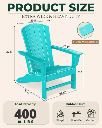Vista 3 de BRIOPAWS - Set de 2 sillas Adirondack Silla para hoguera Tamaño grande Plástico HDPE Resistente a la intemperie para terraza, piscina al