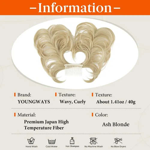 Vista 2 de Peine de moño desordenado con clip lateral para mujer, corto, natural, lacio, versátil, ajustable, fácil de peinar, (rubio ceniza-C)