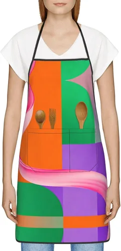 Vista 3 de Color graphics Apron with Pockets - Waterdrop Resistant Aprons for Women Men Ideal Apron for Home and Restaurant Use