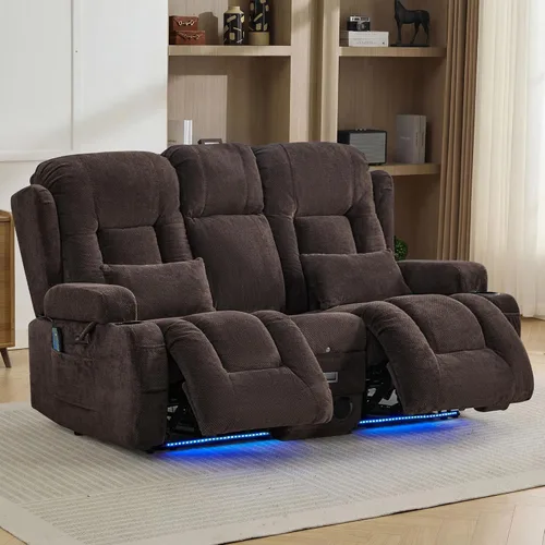 Vista 20 de TUNYI Wall Hugger - Sofá reclinable con consola, sofá biplaza reclinable eléctrico para autocaravana con masaje y Beige