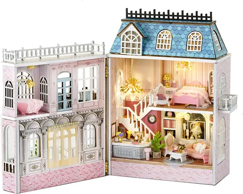 Vista 15 de MAGQOO - Kit de casa de muñecas en miniatura de bricolaje con muebles, escala 1:100, habitación creativa, mini casa de muñecas de madera, accesorios