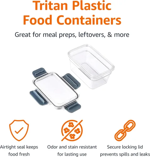 Vista 7 de Amazon Basics Tritan - Recipientes de plástico para almacenamiento de alimentos con tapas herméticas, 11 recipientes, transparentes, juego de 22