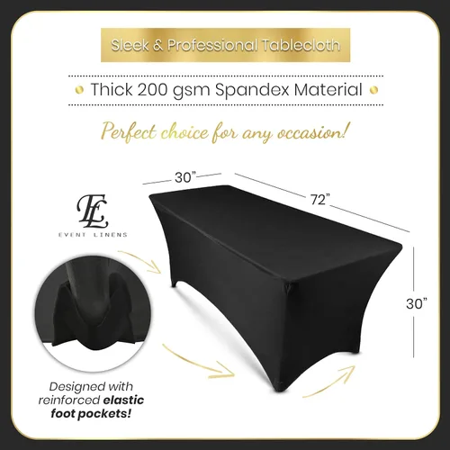 Vista 2 de Premium Collection - Mantel rectangular de lino de elastano de 6 pies, mantel negro ajustable para mesa plegable de 6 pies, ropa de cama de boda