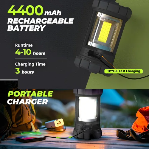 Vista 4 de Favourlite 3000LM - Linterna de camping con luz roja, recargable, color negro