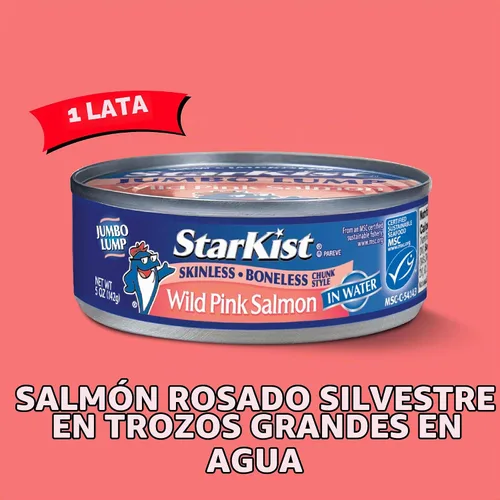 Vista 4 de StarKist Salmón rosa salvaje, sin piel, sin hueso, lata de 5 onzas, 1 paquete 0.67 oz de proteína por porción, capturado en la naturaleza, sin