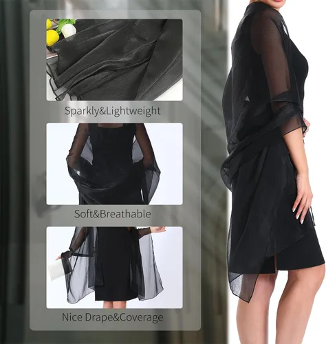 Vista 2 de Savgkoyt Chales y envolturas para vestidos de noche para mujer, chales brillantes para invitados de boda, chal ligero para dama de honor, bufandas