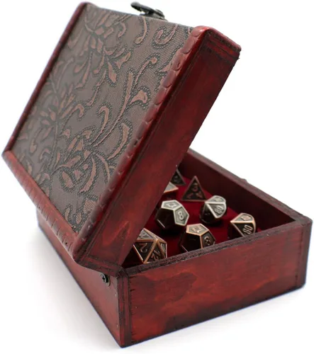 Vista 4 de Dos juegos de rol de dados de metal con baúl de almacenamiento para juegos de mesa