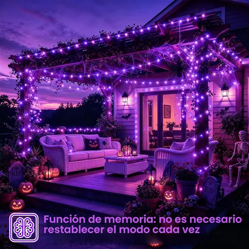 Vista 6 de YEGUO Paquete de 4 luces solares de Halloween de 33 pies, 100 luces LED moradas de Navidad impermeables para exteriores, 8 modos de luces solares