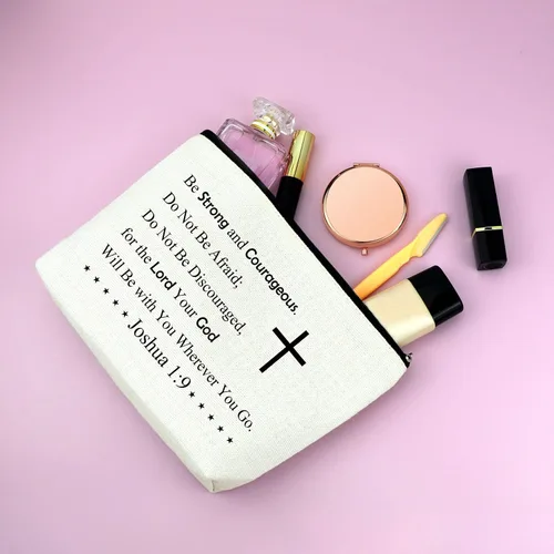 Vista 4 de Mxrymvu Regalos cristianos para mujer bolsa de maquillaje, Josué 1:9