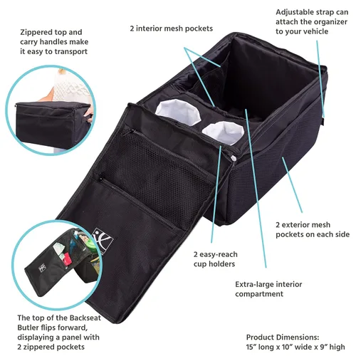 Vista 2 de J.L. Childress Backseat Butler Organizador de asiento de automóvil para niños, accesorios esenciales para viajes y viajes por carretera