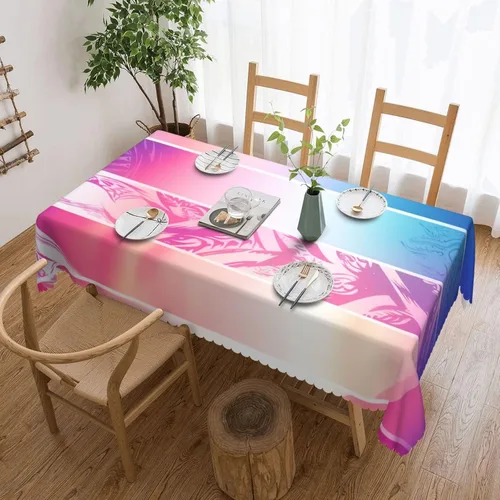 Vista 13 de KHiry Manteles rectangulares de 54 x 72 pulgadas, diseño de algunas olas e hibisco, impermeable, resistente, mantel decorativo, sin arrugas