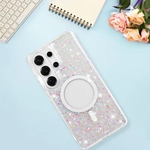 Vista 714 de Bonoma - Funda compatible con Samsung Galaxy S21 Plus, diseño de corazón con purpurina, color rosa Support for MagSafe, Plating Magnetic Case TPU