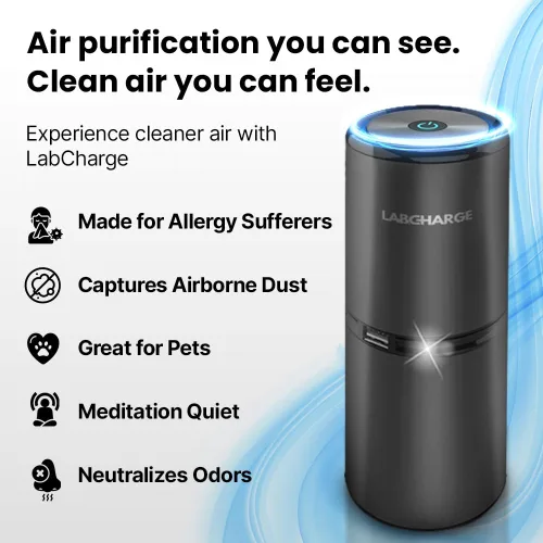 Vista 2 de LabCharge - Purificador de aire compacto – Cubre 250 pies cuadrados – Ideal para dormitorio o dormitorio – Filtro HEPA silencioso que captura