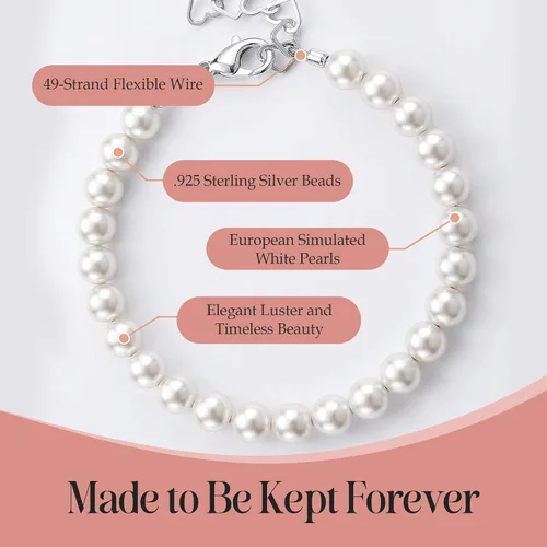 Vista 3 de Delicadas pulseras de plata esterlina para niñas Perlas de imitación europeas de alta gama Elegante joyería para niñas Pulsera de perlas