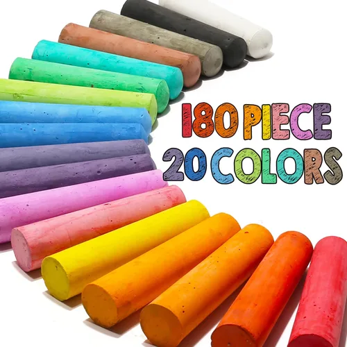Vista 2 de Paquete de 180 tizas lavables para acera para niños, 20 colores no tóxicos, pintura de tiza jumbo a granel para actividades al aire libre de verano