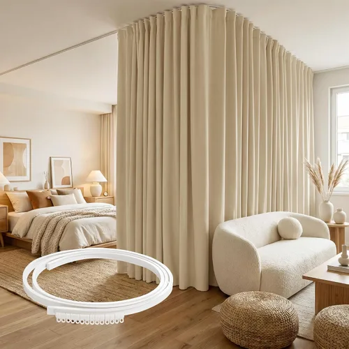 Vista 9 de RYB HOME Cortina de puerta con guía de techo, cortinas opacas de privacidad para puerta francesa, dormitorio, sala de estar, ventana de bahía