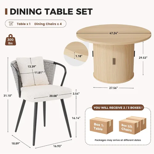 Vista 96 de Miereirl Moderno juego de comedor de 5 piezas para mesa redonda de madera de 4,31.5 pulgadas con estante de almacenamiento semiabierto y puerta