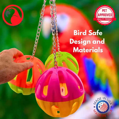 Vista 4 de Bonka Bird Toys 1479 Enorme plástico de tres bolas de 14 x 9 pulgadas, juguete colgante para guacamayos, cacatúas, grises africanos, hecho