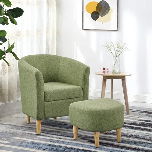 Vista 4 de DAZONE Silla Moderna de Mediados de Siglo, Silla de Acento Tipo Barril con Otomana, Juego Cómodo de Sillón con Reposapiés, Sillas Cómodas para Sala