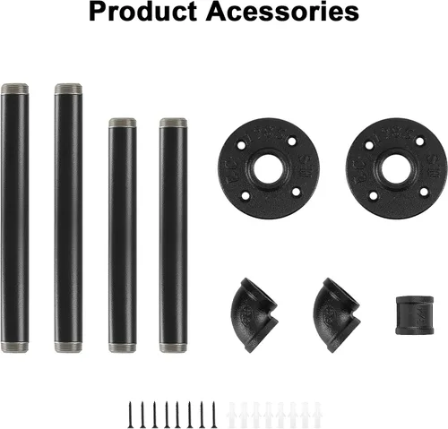 Vista 7 de Perchero Industrial de Tubo de Hierro para Colgar Ropa, Barra de Ropa Montada en Pared DIY, Estante de Ropa de Alta Resistencia para Dormitorio Negro