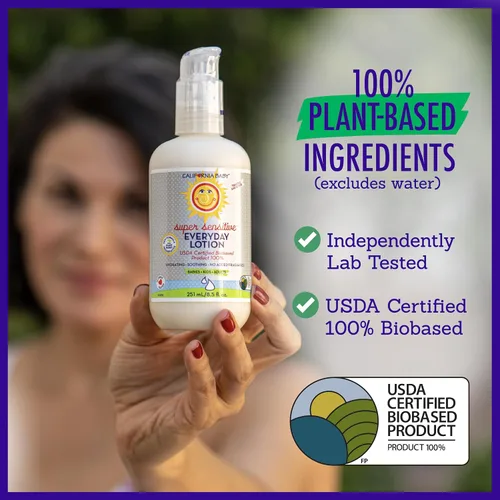 Vista 7 de California Baby Loción sin perfume súper sensible Hidratante 100% a base de plantas Loción para bebé para recién nacido Loción hipoalergénica
