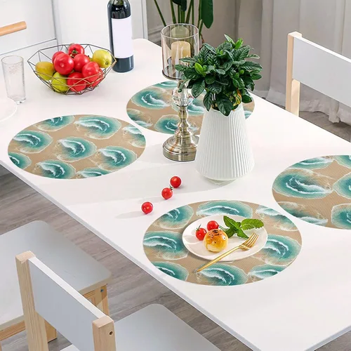 Vista 6 de Ocean Waves Sandy Beach Blue Placemats Set, Washable Heat Resistant Thick Placemats for Kitchen one sizex1