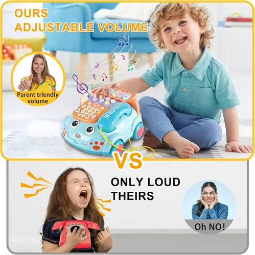 Vista 6 de Teléfono de juguete para bebés de dibujos animados Baby Piano Music Light Toy Juguete de regalo para niño y niña, regalo de educación temprana, azul