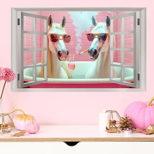 Vista 9 de Calcomanías de pared de caballos, animales de granja, calcomanías de pared 3D falsas para ventanas, calcomanías de vinilo para decoración