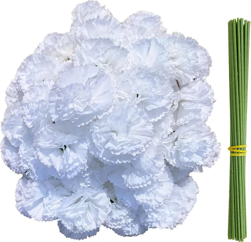 Vista 8 de Cabezas de flores de caléndula a granel, 50 unidades, flores artificiales de caléndula de seda para decoración del hogar, Diwali, corona