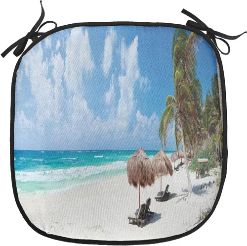 Vista 19 de Lunarable Cojín para silla costera, diván del desierto, descanso solitario, vacaciones, tropical, resort playa, ocio, asiento acolchado para cocina