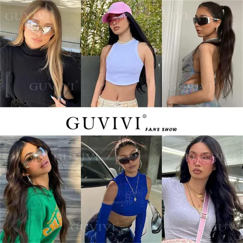 Vista 6 de NLORNLAW - Gafas de sol Y2K envolventes para mujeres y hombres, gafas de sol con parte superior plana, gafas de sol futuristas sin marco con lentes
