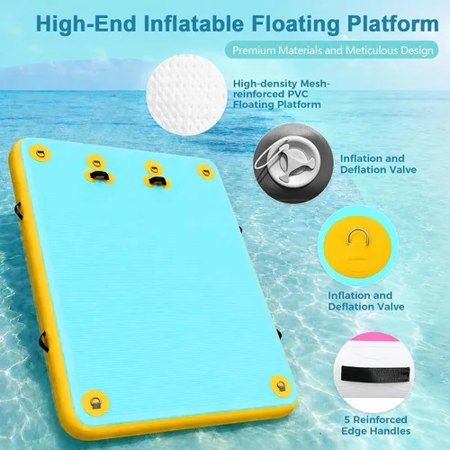 Vista 4 de Muelle inflable con rampa de agua, muelle flotante inflable antideslizante de 6 pulgadas de grosor para perros y adultos, plataforma flotante