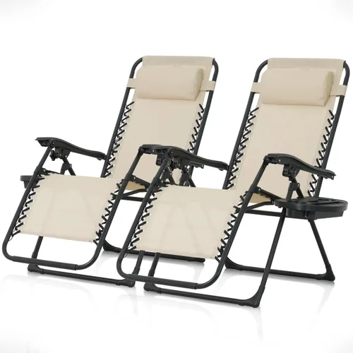 Vista 10 de CAPHAUS Silla reclinable beige Zero Gravity para exteriores, reclinable de gravedad cero, silla antigravedad para interiores y exteriores, silla