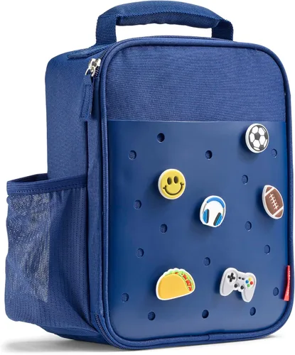 Vista 12 de Fit & Fresh Lonchera personalizable con dije para niños y niñas, lonchera infantil de fútbol con 6 dijes deportivos, bolsa de almuerzo reutilizable