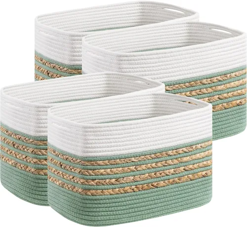 Vista 18 de UBBCARE Paquete de 1 canasta para organizar, cestas de almacenamiento tejidas para juguetes y toallas, cesta rectangular de cuerda de algodón